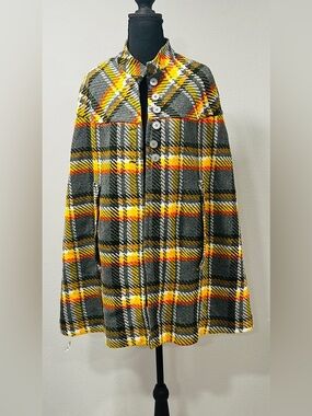 Beeline Fashions - Gray, Yellow, Orange vintage cape jacket